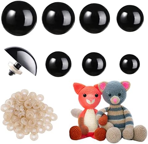 Vanblue Големи безбедносни очи за Amigurumi 66pcs 14-30 mm црни безбедносни очи за капчиња полнети со животински очи занает кукла