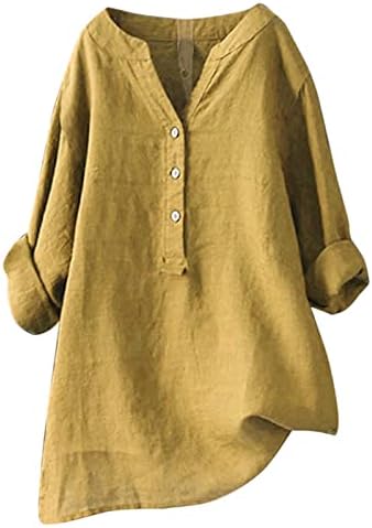 Постелни кошули за жени V вратот Цврсто лабава лабава маичка со долги ракави копче надолу на горната блуза Обична плажа за капење