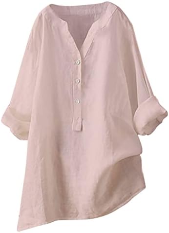 Постелни кошули за жени V вратот Цврсто лабава лабава маичка со долги ракави копче надолу на горната блуза Обична плажа за капење за капење