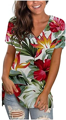 Летен есенски врвен женски краток ракав 2023 памук против вратот графички печатење цвет Цветна маичка за блуза за дами уа уа