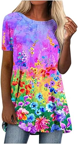 Женски врвови мермер печатење летна маица каузална тркалезна врата облечени блузи кратки ракави долга маица Туника врвови