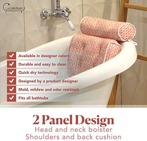 Перница за бања на Лејди Мекбат - Луксузни перници за бања за поддршка на вратот и грб - моќни чаши за вшмукување, машина за миење на када што