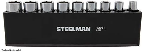 Steelman 1/2-инчен погон Магнетски држач за длабоки приклучоци/организатор за механика, 9 слотови за метрички или стандардни приклучоци, магнетна