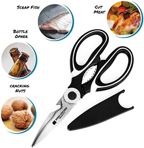 Ножици за готвење во кујна Додо-ножици со храна од не'рѓосувачки челик-кујнски ножици за месо, зеленчук и билки-мултифункционални ножици со покривка на сечилото и п