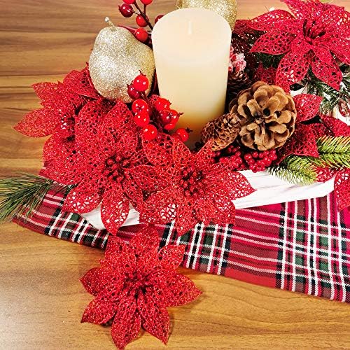 Supla 24 пакет Божиќ Црвен сјај Поинтезија цвеќиња избира украси за новогодишна елка 5,9 широки за црвени елки за новогодишна елка