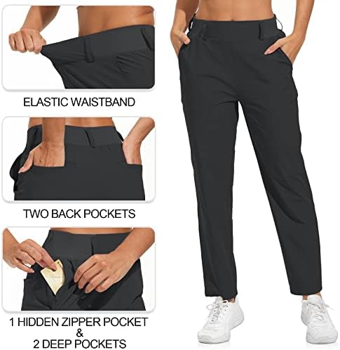 Восхиглед на женските панталони за голф со 5 џебови со високи половини за истегнување на панталони за жени на отворено атлетски панталони