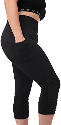 Под контрола плус големина хеланки на капри за жени со џебна стомачна контрола со висока половината јога панталони тренингот за пантолони