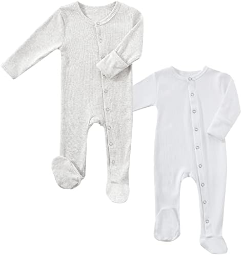 Кисбини бебешки нозе пижами со митни манжетни Унисекс памук прилеп на ромпер скок со спиење и игра 0-12 месеци подножје