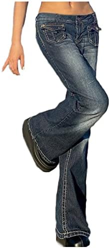Широки фармерки за нозе за жени ретро со висок пораст Панталони потресени bellвончиња од дното фармерки Панталони гроздобер панталони