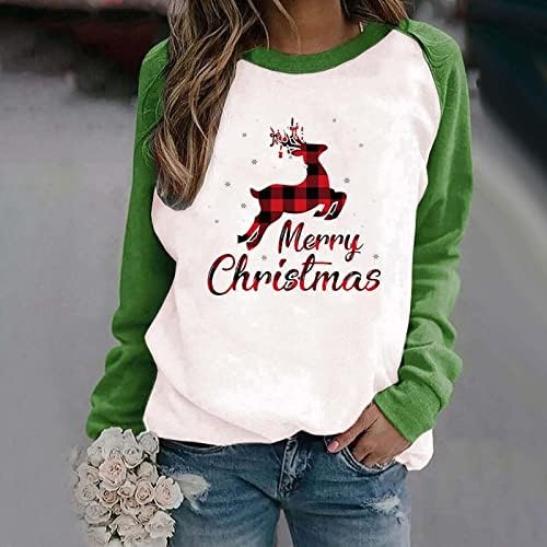 Нархбг Божиќни џемпери за жени Симпатична ирваси графичка кошула со долг ракав, празнична пукална пулвер блузи маици врвови