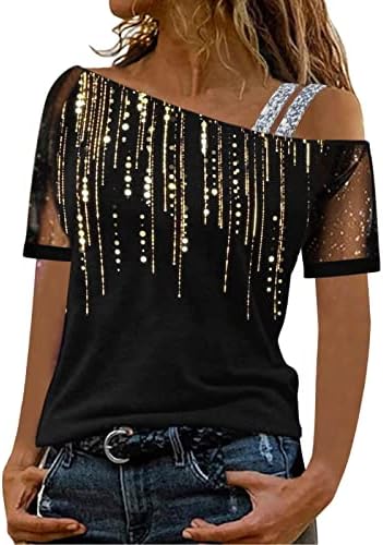 Есенска летна графичка блуза тинејџерки кратки ракави 2023 ладно рамо памучно блуза за жени АК АК