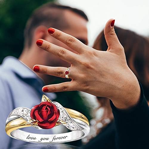 Прстените Д-xinxin за жени ве сакаат засекогаш роза, женски прстен венчален забавен накит Денот на мајки за девојка мајка, големина