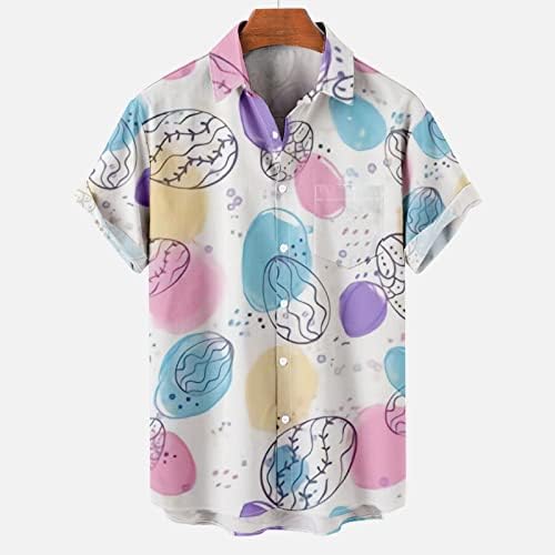 Xipcokm Велигденски маички за мажи, копче за кратки ракави на Велигден надолу во хавајски кошули мажи мода печатење плус големина блуза со