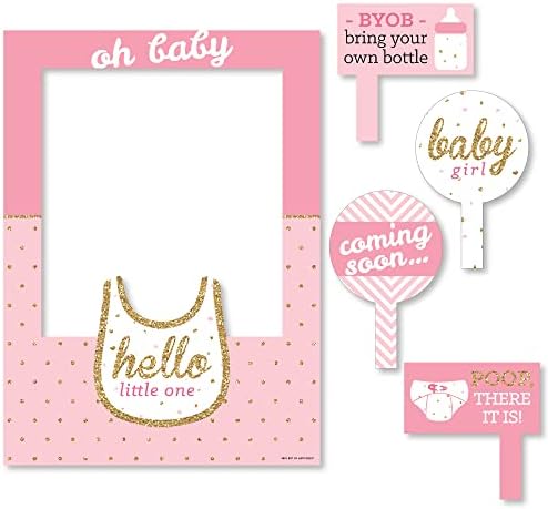 Здраво малечко - розово и злато - девојче бебешки туш селфи фото штанд Рамка и реквизити - печатено на здрав материјал