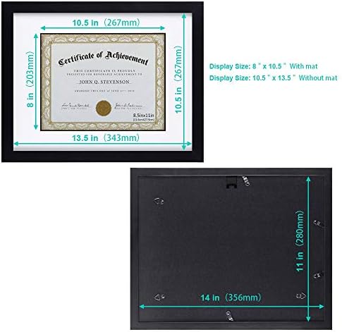 RPJC 2 PCS поставува рамки за документи со цврсто дрво, приказ на сертификат 8.5x11 инчен кафеав и 11x14 инчен мат 8.5x11 инчи црно