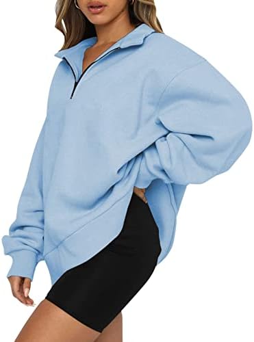 Womenените половина поштенски преголеми џемпер на џемпер јака пад на рамената пулвер тинејџерски девојки цврста боја на обична