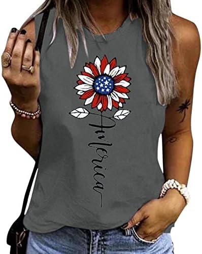 4-ти јули кошули резервоарот на врвовите на жените без ракави лажички маици на вратот на врвовите на американските знами starsвезди шарени