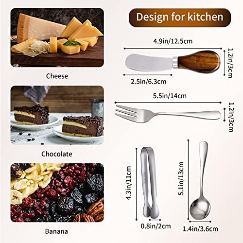 Комплет за ножеви за ширење на сирење 丨 додатоци за charcuterie 丨 нож од путер од не'рѓосувачки челик, лажици за сервирање, вилушки и мини држачи,