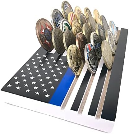 6 реда држач на монети на американско знаме - Тенка сина линија воен предизвик за приказ на монети - Случај за прикажување на монети