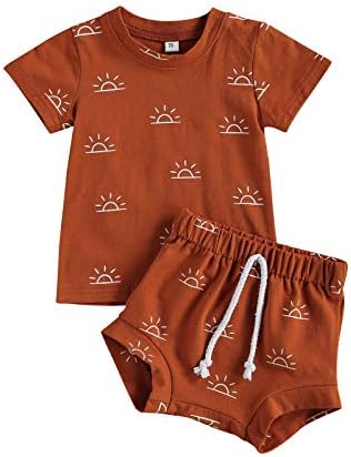 Бебе дете момче од 2 парчиња шорцеви, кратки ракави симпатична маица за печатење на сонце и шорцеви летна облека