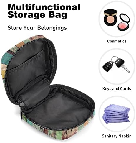 Период торба, санитарна торба за складирање на салфетки, торбичка за периоди, торба за шминка за патувања, шема на ретро сини штици