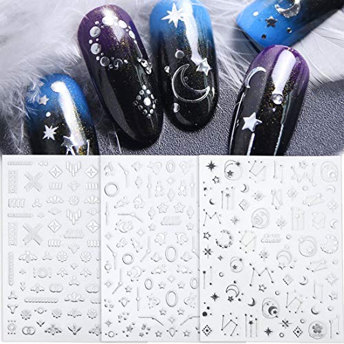 8 листови Месечината starsвезди налепници за уметност за нокти бронзинг сребро злато метални декорации за нокти за акрилни нокти 3Д само