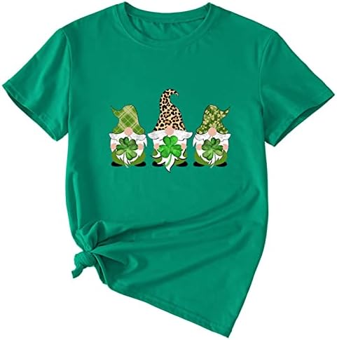 Денот на Свети Патрикс Детелина Детелина Печатени кошули за жени О вратот со кратки ракави маица за празници за блузи, двојка маица