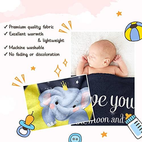 Паво ново бебе ќебе бебе слон и месечина, супер меко руно ќебе подароци за новородено момче и девојче - 30 x 40, вакуумски пакет