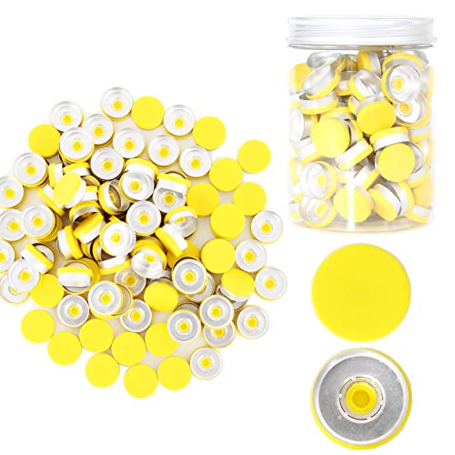 20мм жолти флип-врвни капачиња-100 парчиња алуминиум-пластични жолти капачиња за стаклена вијала