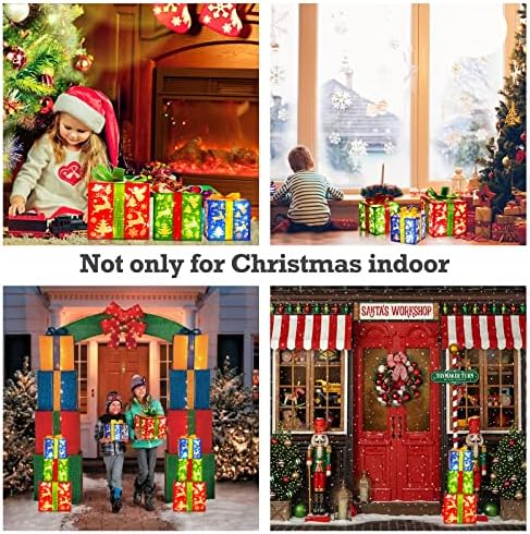 [Тајмер] Божиќни Осветлени Кутии Украси, Арекер 8 Режими 3 Осветлени Кутии Со Приклучок, Високо Проѕирни Лед Кутии За Подароци