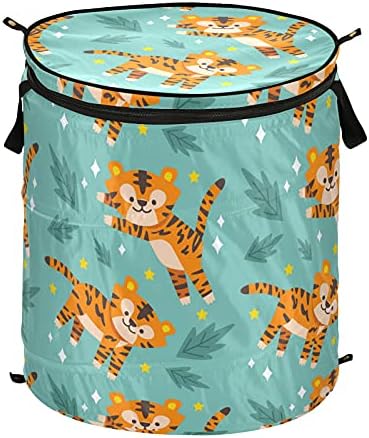 Симпатична тигар doodle се појавува алишта за перење алишта со патент за патент, корпа за перење со рачки со рачки што може да се сруши