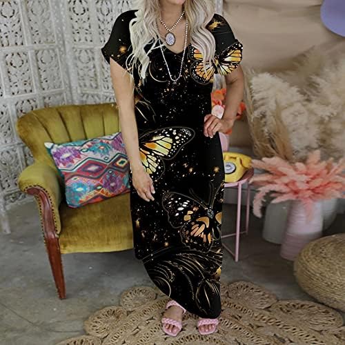 RBCULLF макси фустани за жени мода 3Д печатена летна забава фустан Бохо стил кратки ракави плажа лабава обична сандерс