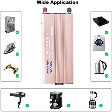 MWXNE 3000 вати инвертори за напојување, 12V DC до 110V AC чист синусен бран адаптер за напојување со LCD, далечински управувач,