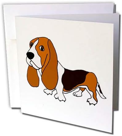 3dRose Смешни Симпатична Басет Песна Куче Оригинална Уметност Цртан Филм - Честитка, 6 од 6-инчен