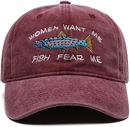 Капчиња за бејзбол во Окиован за мажи, везени жени сакаат риба да се плашам од мене прилагодлива капа за камиони памук унисекс тато капи.