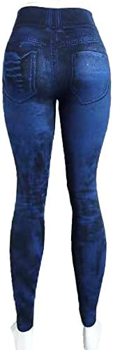 Меки тексас -вратоврска боја џегингс за жени со високи половини потресени лажни фармерки со нозе со џебови со високи половини јога
