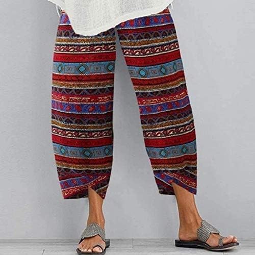 Женски памучни постелнини панталони плус големина летни обични харем панталони лабави вклопени панталони со капри за дишење јога панталони
