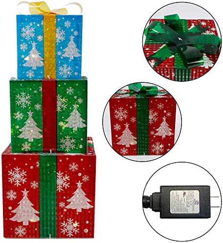 yofit сет од 3 Божиќни осветлени кутии за подароци украси, 60 LED осветлени сегашни кутии со снегулка, совршена за новогодишна