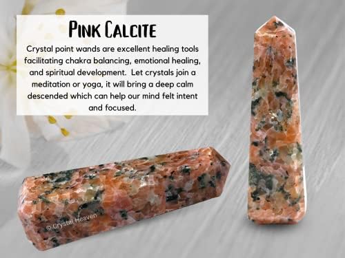 Аашита креации розова калцитна кристална кула Обелиск Поинт за чакра, заздравување и балансирање - Оригинално овластено одделение ААА одделение