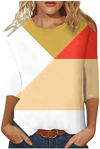 Каним модни врвови за жени женски три четвртина ракав маица геометриски блокирање на бои за печатење женски графички графички