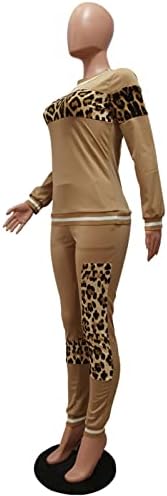 Алузом женски обични облеки од 2 парчиња, леопард печати долги ракави Топ панталони Поставете траги