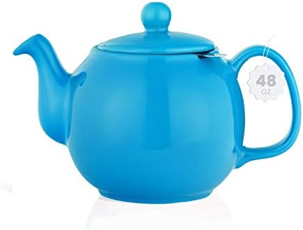 Саки Голем порцелан чајник, чај од 48 унца со инфузер, лабав лист и цветен сад за чај - сина