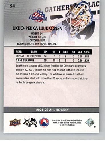 2021-22 Горна палуба AHL 54 UKKO-PEKKA LUUKKONEN RC ROCHIE ROCHESTER AMERICANS HOCKEY CARTING CART