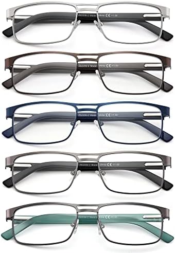 5 пакувања за читање очила за мажи, читатели на сина светлина што ги блокираат мажите со целосна метална рамка правоаголник очила
