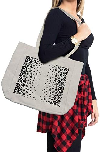 Црно-бела кеса со црно-бело шопинг, апстрактен дизајн уметник стил графички украсен кружен образец, еколошка торба за еднократна