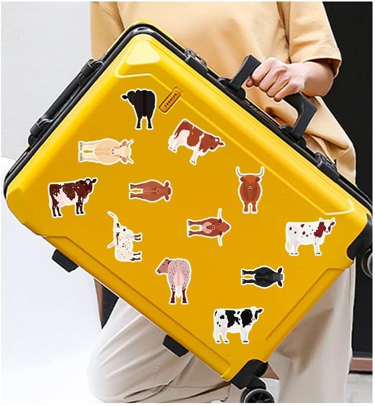 Налепници за крави 50 чаршафи слатки животински крави водоотпорни налепници за винил за лаптоп телефонски багаж за шише со шише со шише со