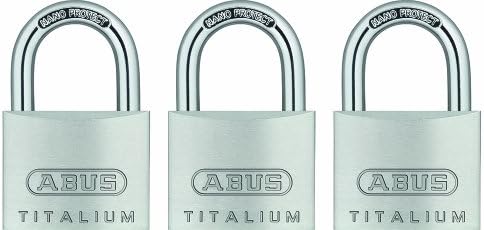 ABUS 64TI/40 Titalium Aluminum Aluminum Allock Padlock, клучен исто така со нано заштитна челична окова, пакет од 3
