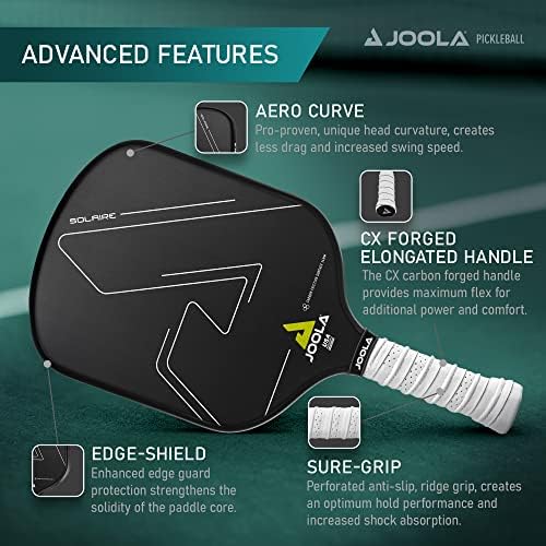 Joola Solaire Professional Pickleball лопатка со површина за триење на јаглерод - Идеална комбинација на спин, моќ и контрола - рекет за пикбол