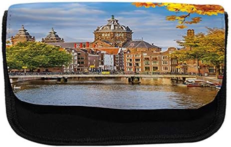 Лунарлив Европски случај со молив, Канал зграда Холандија, торба со молив со ткаенини со двоен патент, 8,5 x 5,5, повеќебојни