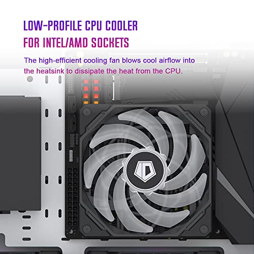 ИД-ладење IS-55 ARGB CPU ладилник со низок профил 57мм висина на процесорот за воздух ArgB 5 топлински цевки 120x120x15mm Тенок вентилатор,